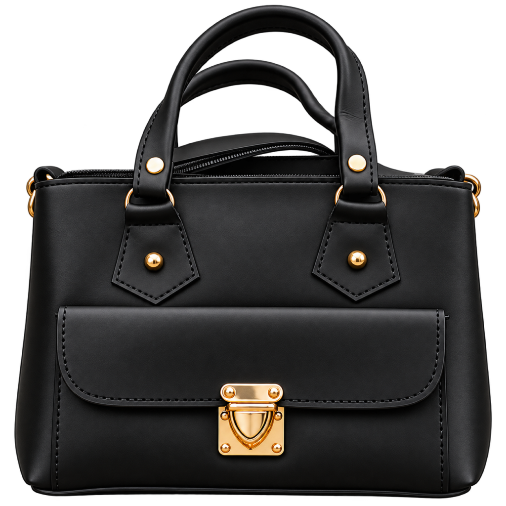Black Handbag with Gold-Tone Clasp and Top Handles – Ramlah
