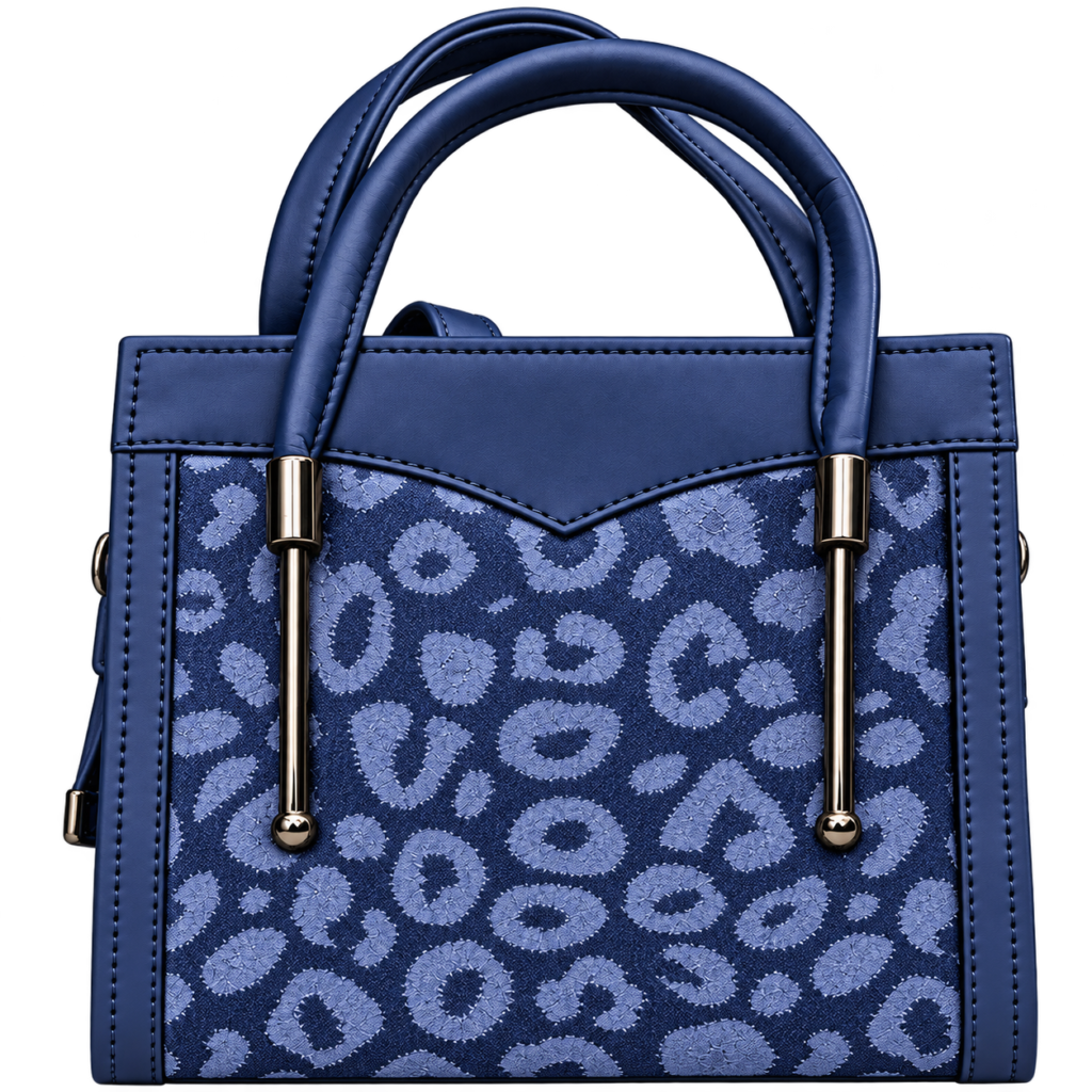 leopard print handbag for women with double top handles and metallic accents