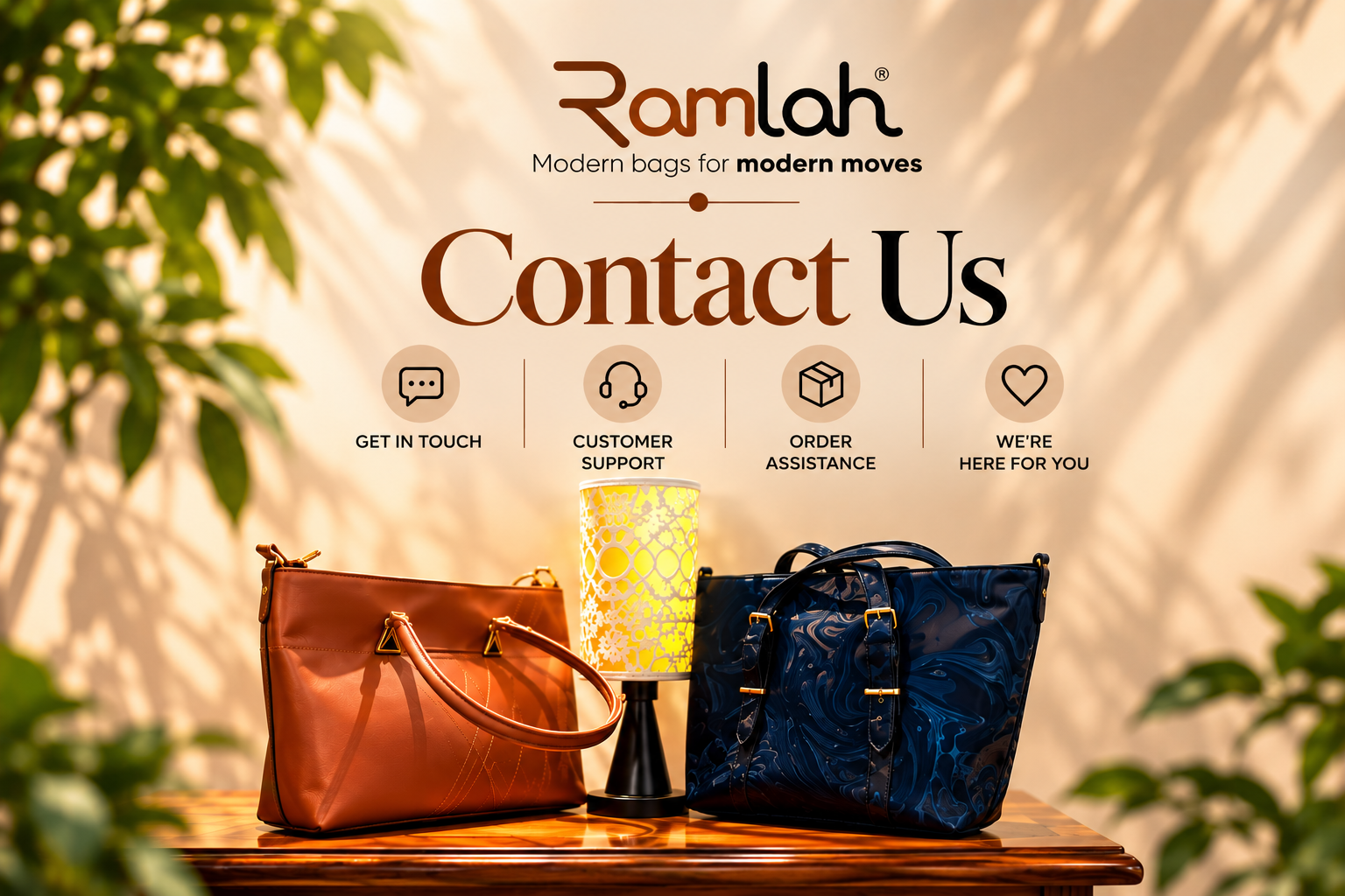 Ramlah collection of stylish handbags displayed with elegant home décor