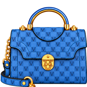 Blue monogram crossbody handbag with gold-tone clasp and detachable shoulder strap