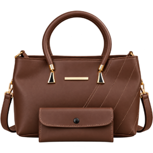 Elegant 2 Piece Tote Set in Chocolate PU leather with matching pouch, gold-tone hardware and shoulder strap – Ramlah Store