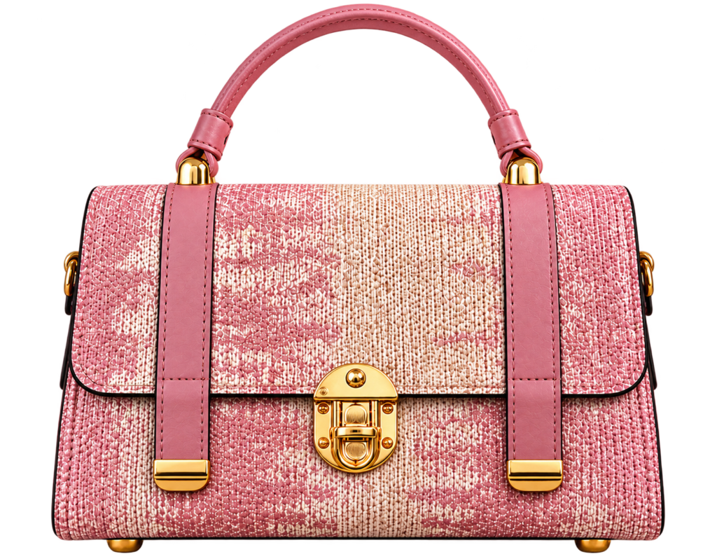 Pink and White Textured Top Handle Handbag with Gold-Tone Clasp – Ramlah