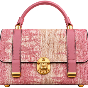 Pink and White Textured Top Handle Handbag with Gold-Tone Clasp – Ramlah