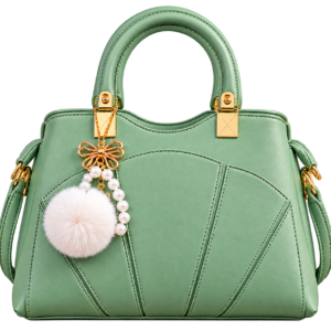 Mint Green Charm Handbag with Pearl Beads, Fluffy Pom-Pom and Gold-Tone Hardware – Ramlah