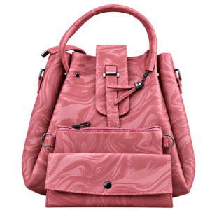 Pink marbled 3-piece handbag set for women with top handle and front pockets