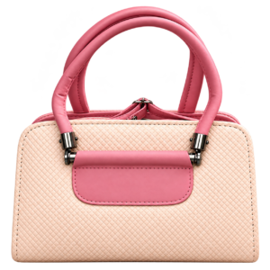 light ivory handbag with pink handles and textured finish for women