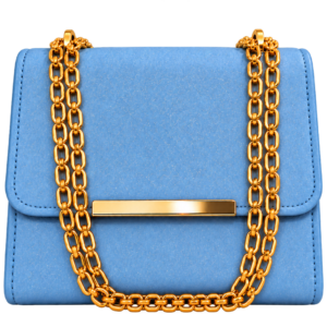 Sky glitter crossbody handbag with gold-tone chain strap and elegant front bar clasp